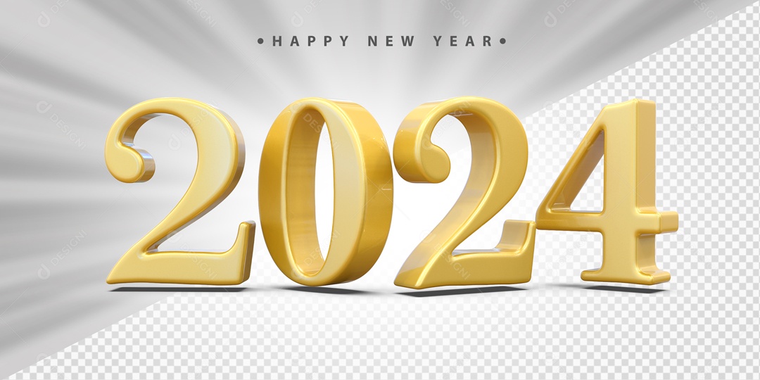 Número 3D 2024 Dourado Para Composição PSD