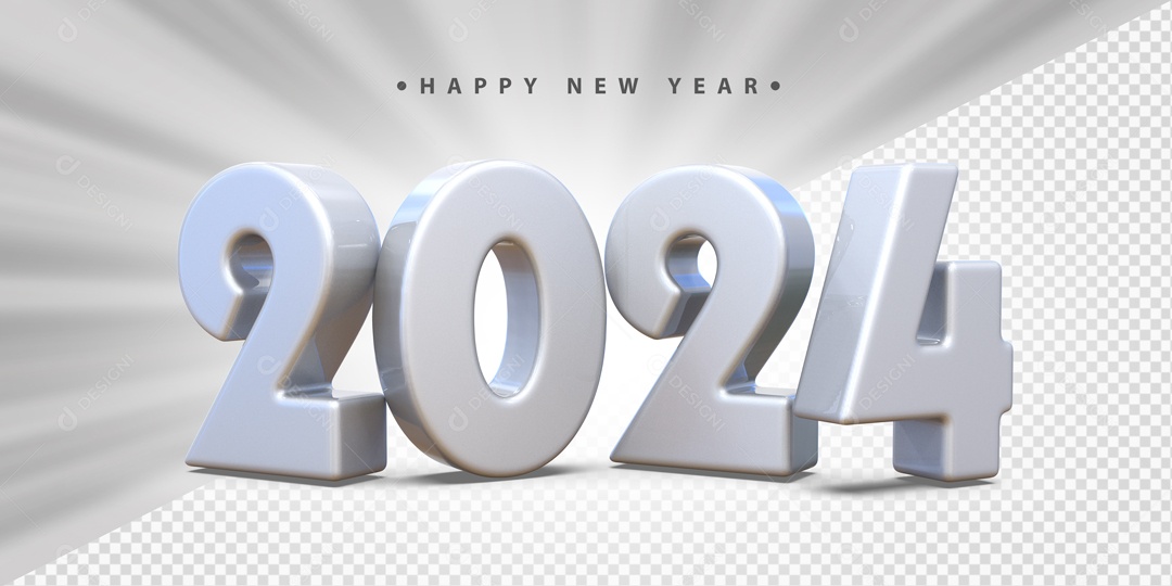 Número 3D 2024 Prata Para Composição PSD