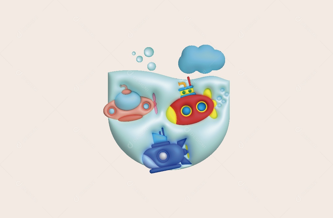 Submarinho de Brinquedo Ilustração 3D Vetor EPS