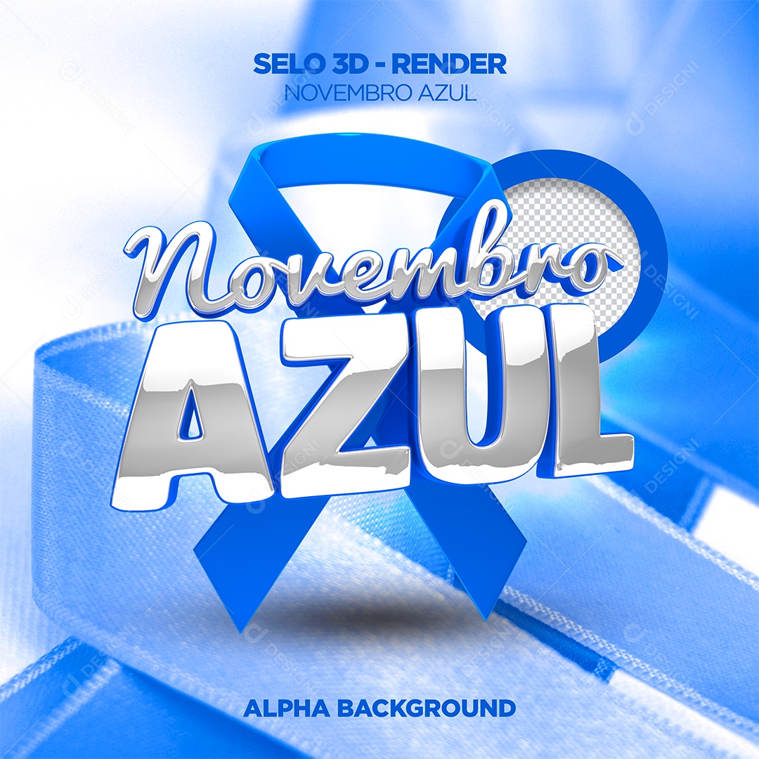 Novembro Azul Branco e Azul Selo 3D para Composição PSD