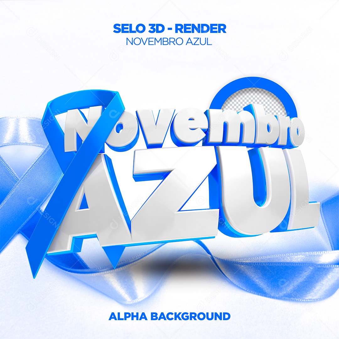 Novembro Azul Selo 3D Branco e Azul para Composição PSD
