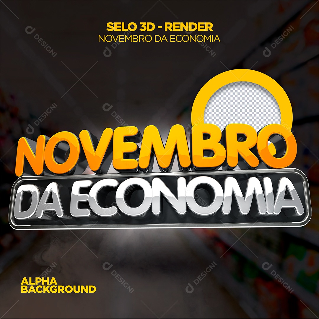 Novembro Da Economia Selo 3D Laranja e Branco para Composição PSD