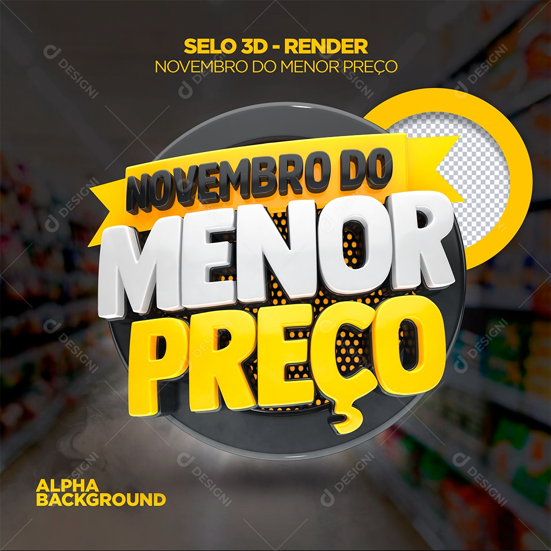 Novembro Do Menor Preço Selo 3D Branco Amarelo e Preto para Composição PSD