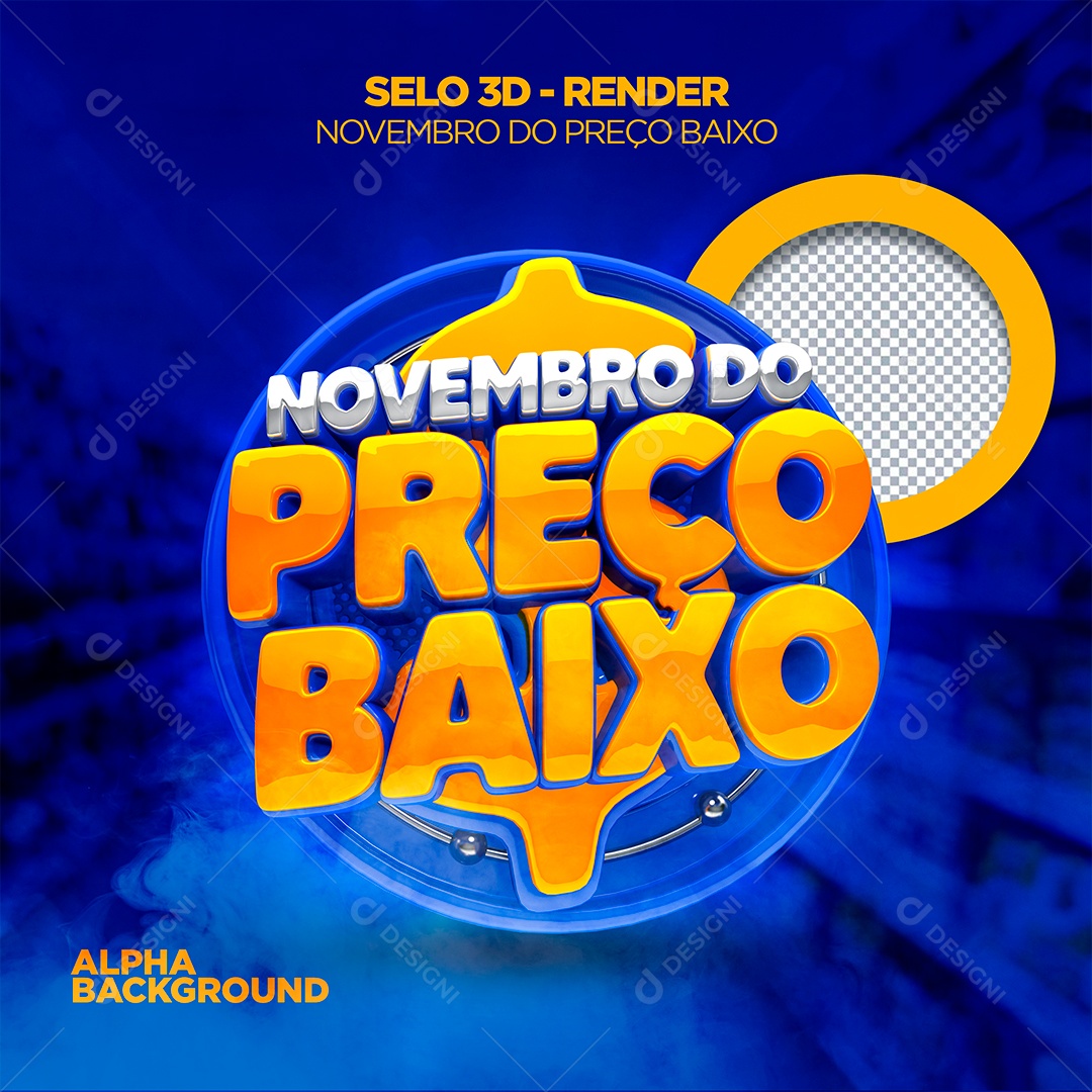 Novembro Do Preço Baixo Selo 3D Branco Dourado e Azul para Composição PSD