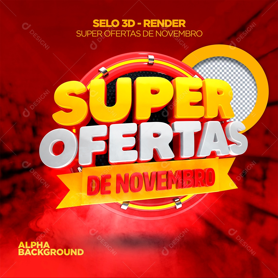 Super Ofertas De Novembro Selo 3D Branco Dourado e Vermelho para Composição PSD
