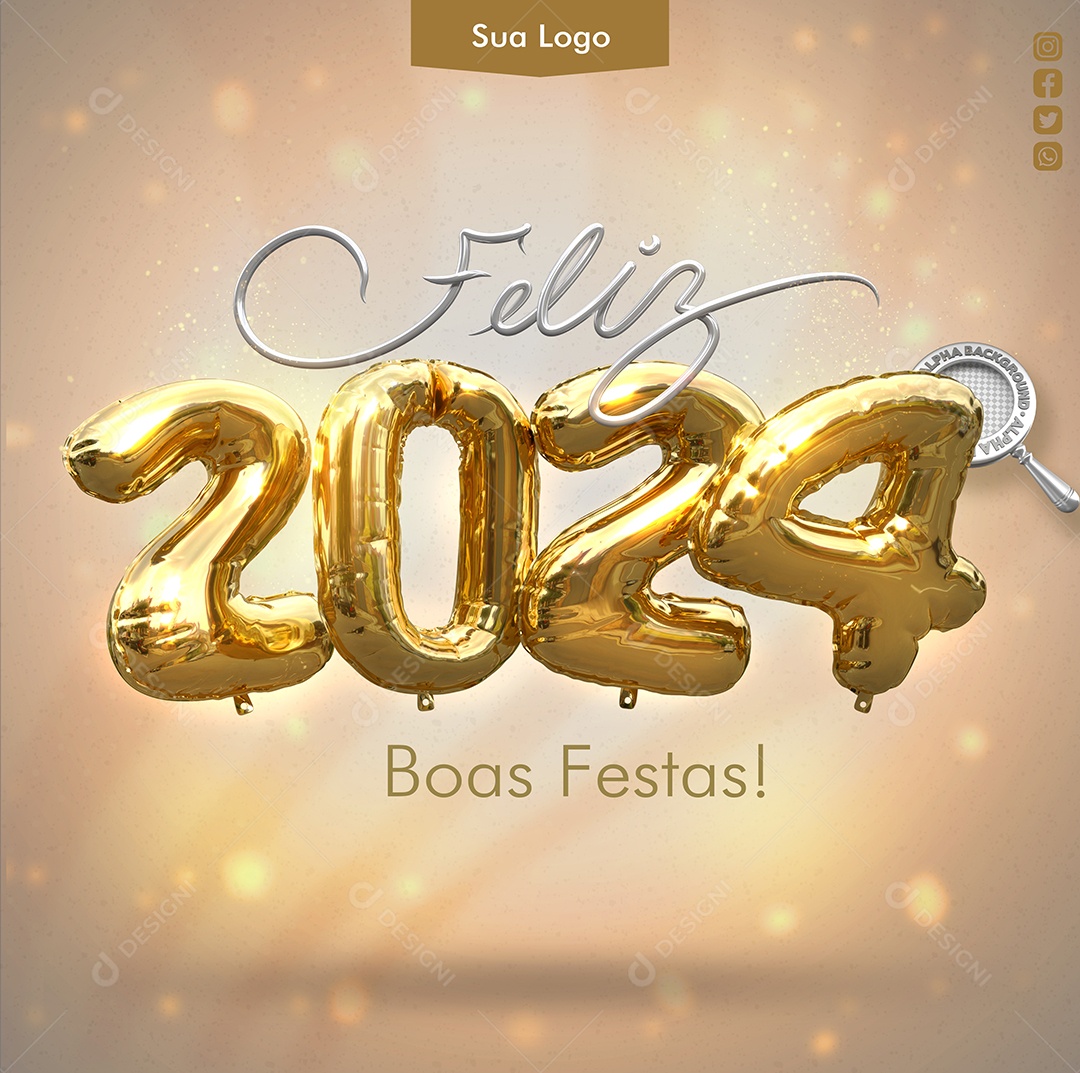Feliz 2024 Boas Festas Social Media PSD Editável