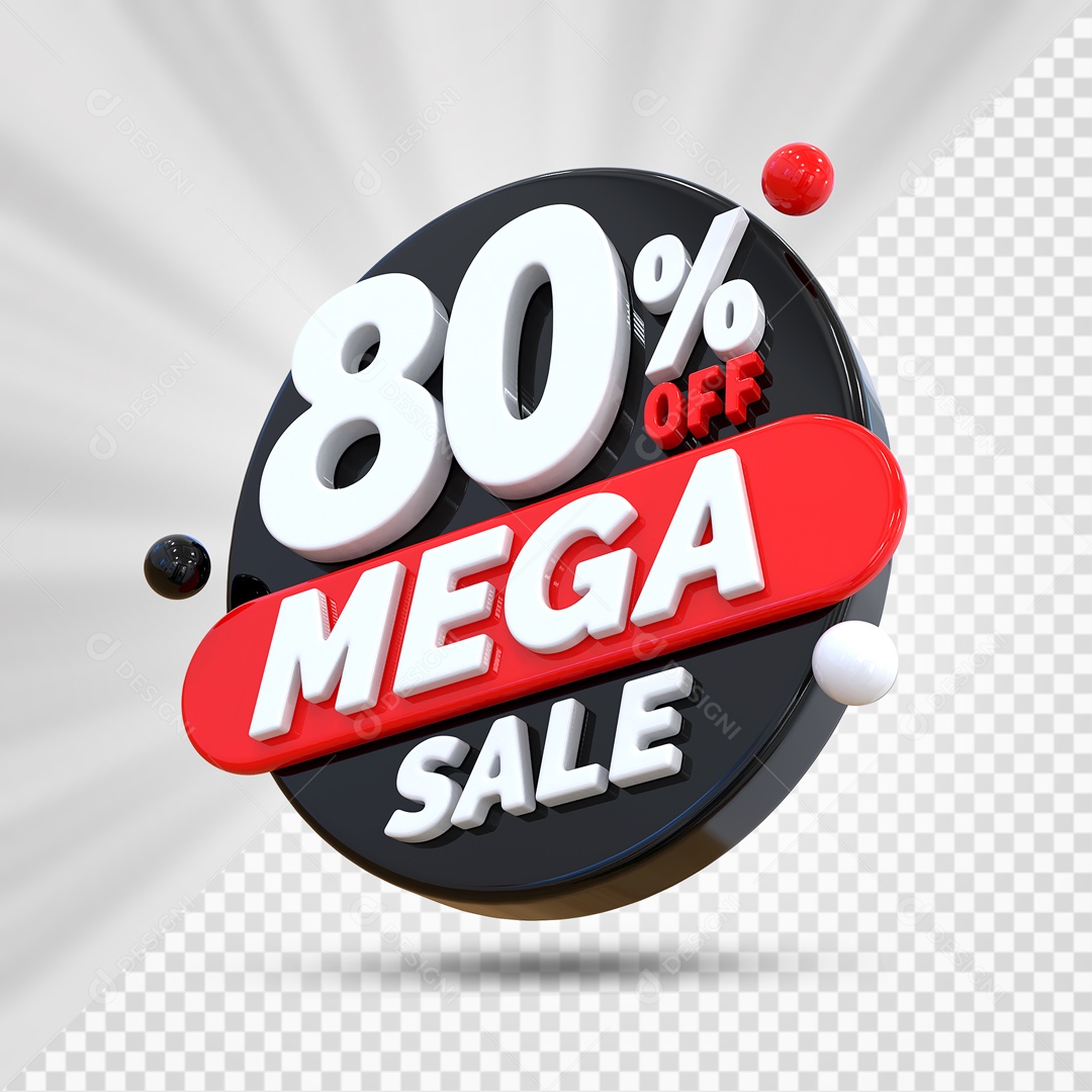 Selo 3D Preto 80% Porcento Off Mega Sale Para Composição PSD