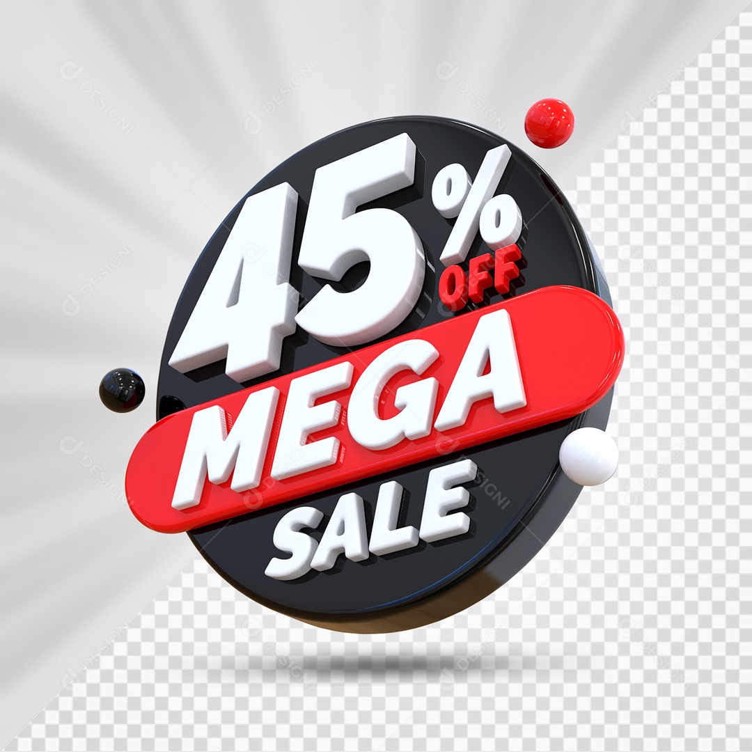 Selo 3D Preto 45% Porcento Off Mega Sale Para Composição PSD