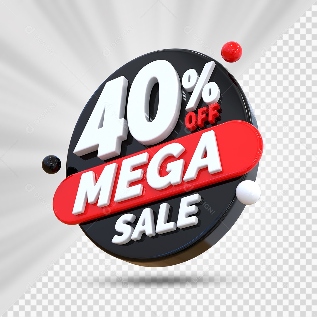 Selo 3D Preto 40% Porcento Off Mega Sale Para Composição PSD