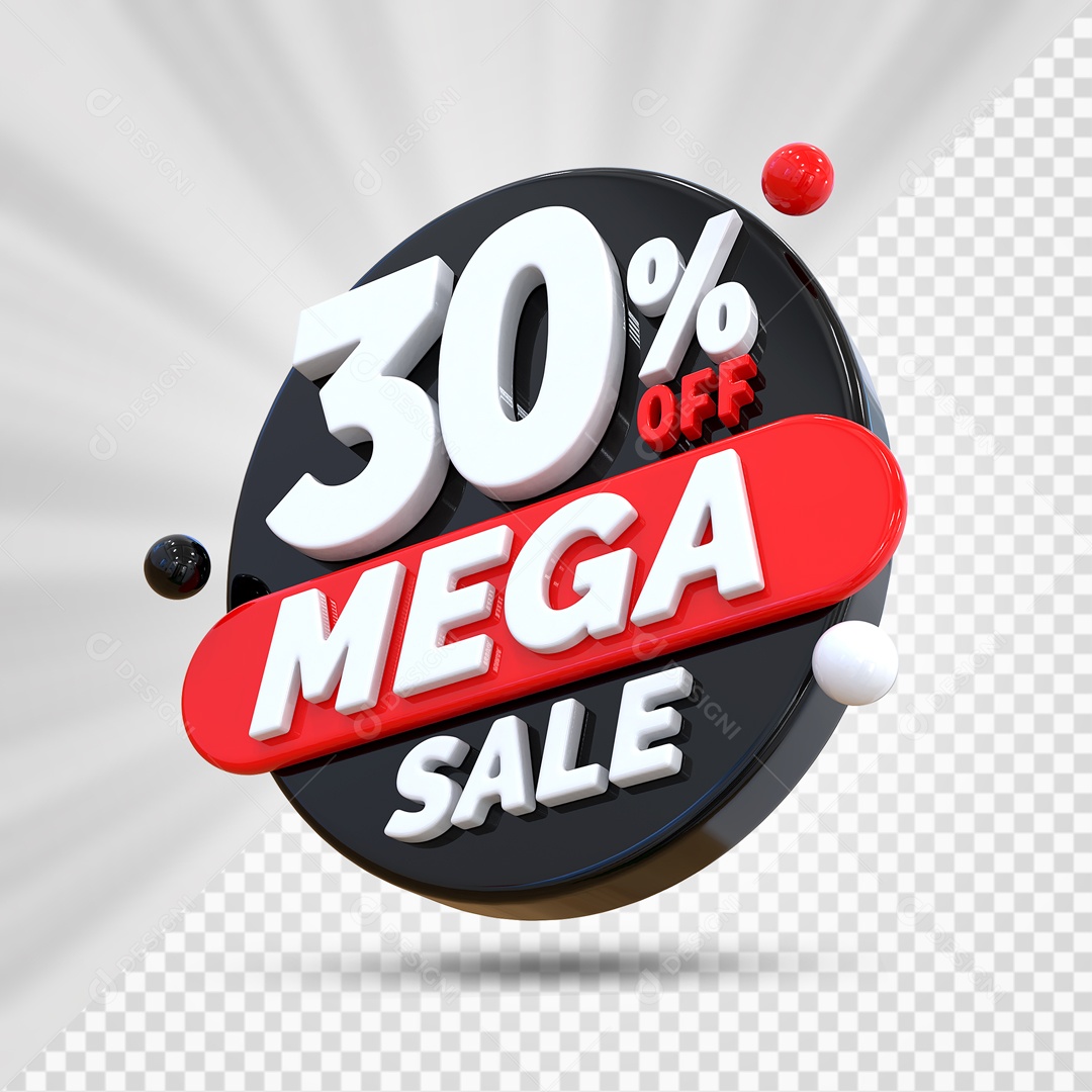 Selo 3D Preto 30% Porcento Off Mega Sale Para Composição PSD