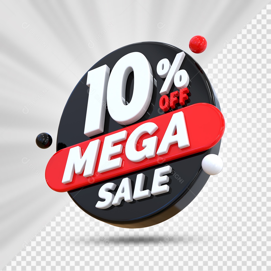 Selo 3D Preto 10% Porcento Off Mega Sale Para Composição PSD