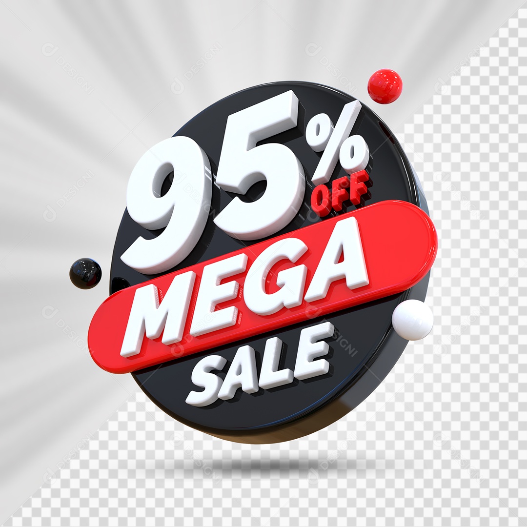 Selo 3D Preto 95% Porcento Off Mega Sale Para Composição PSD
