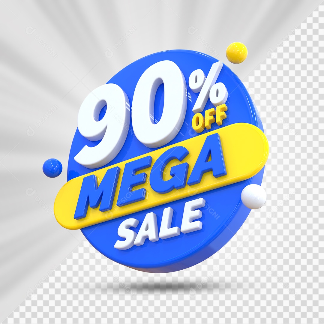 Selo 3D Azul 90% Porcento Off Mega Sale Para Composição PSD