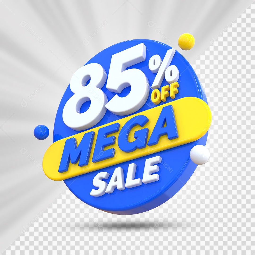 Selo 3D Azul 85% Porcento Off Mega Sale Para Composição PSD