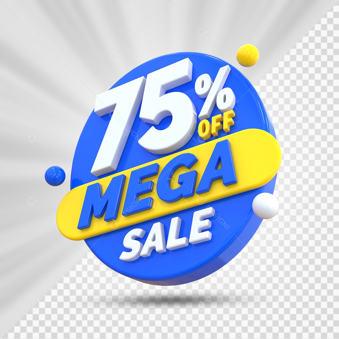 Selo 3D Azul 75% Porcento Off Mega Sale Para Composição PSD
