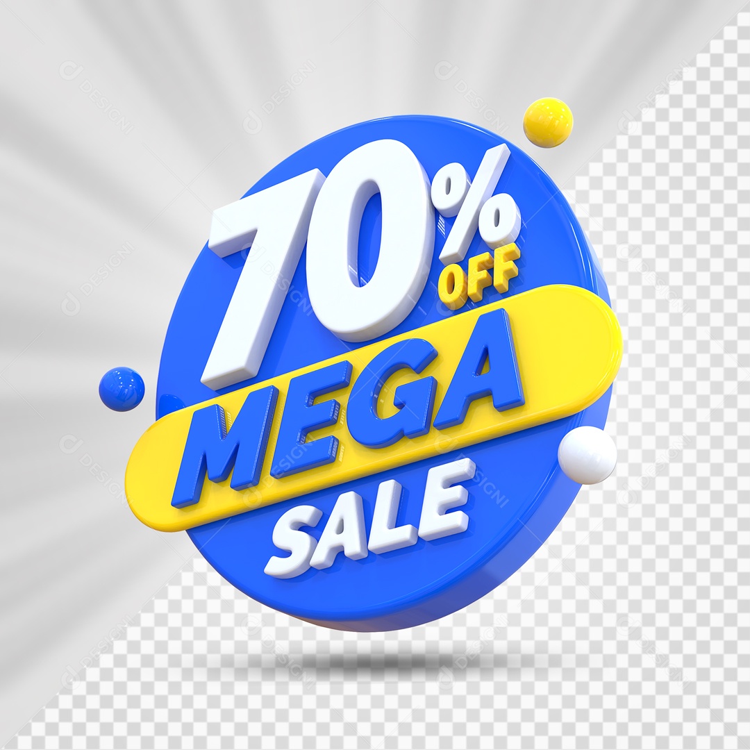 Selo 3D Azul 70% Porcento Off Mega Sale Para Composição PSD