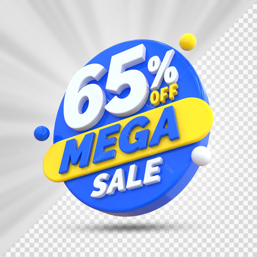 Selo 3D Azul 65% Porcento Off Mega Sale Para Composição PSD