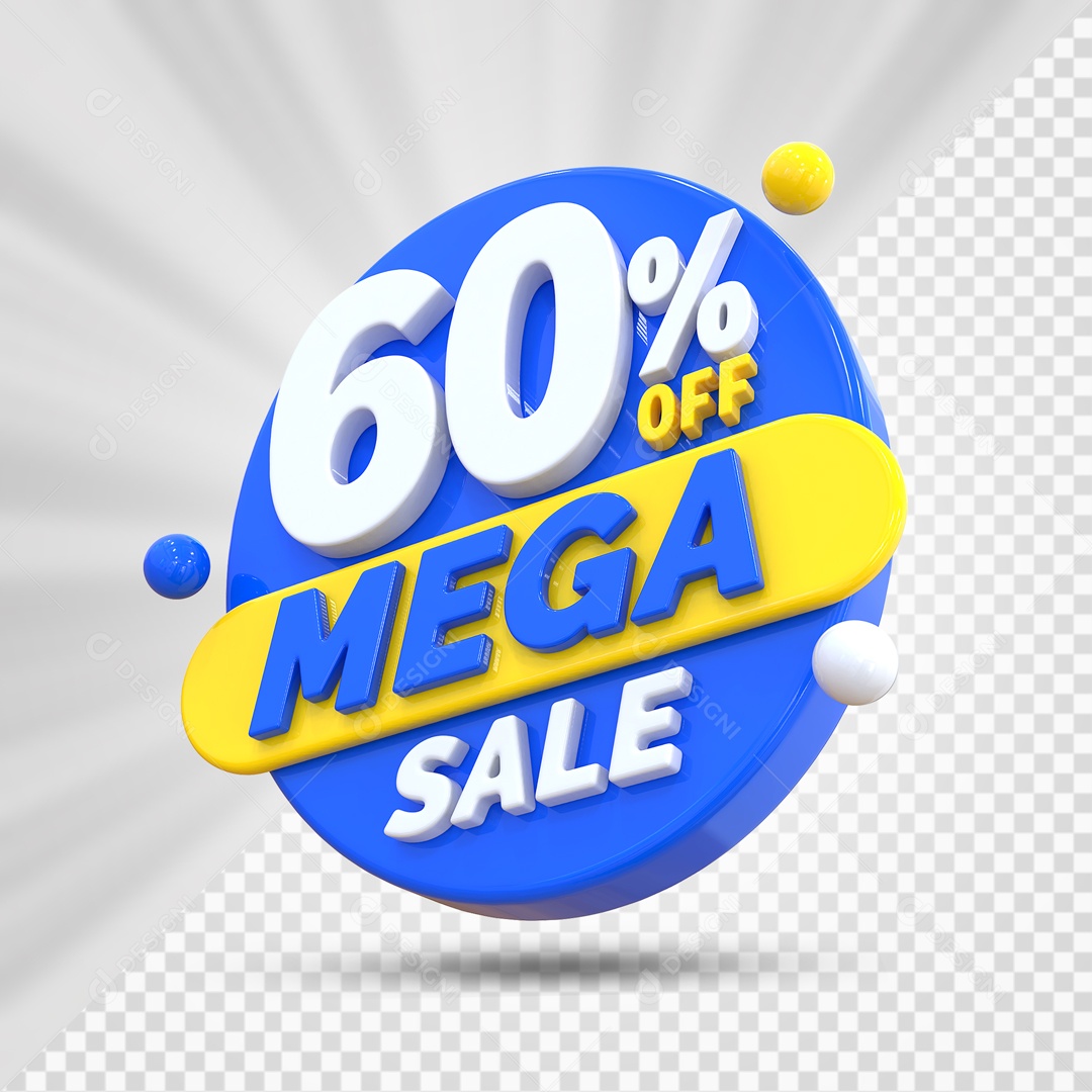 Selo 3D Azul 60% Porcento Off Mega Sale Para Composição PSD
