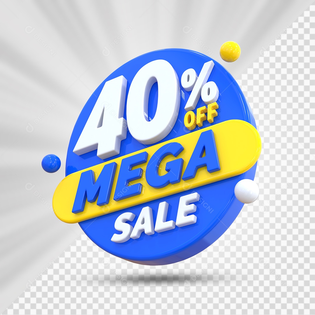 Selo 3D Azul 40% Porcento Off Mega Sale Para Composição PSD