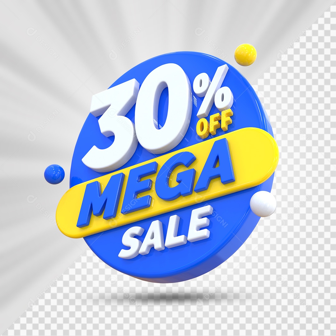 Selo 3D Azul 30% Porcento Off Mega Sale Para Composição PSD