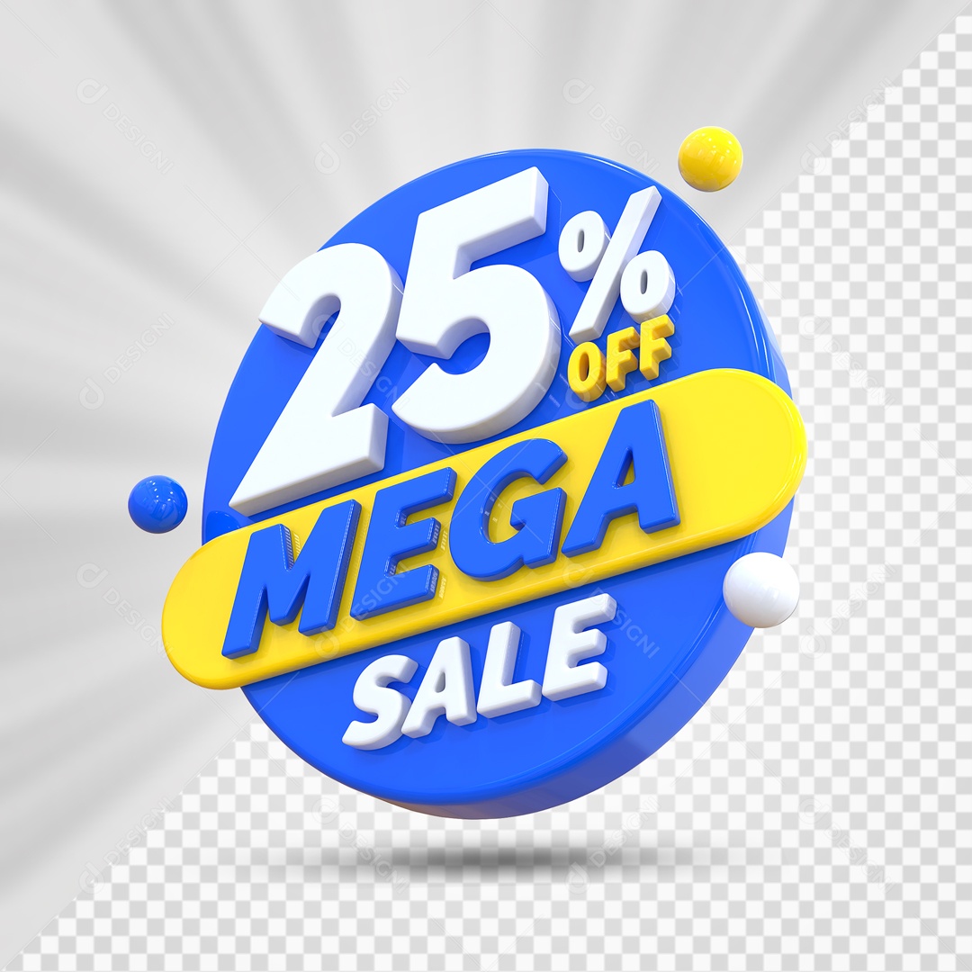 Selo 3D Azul 25% Porcento Off Mega Sale Para Composição PSD