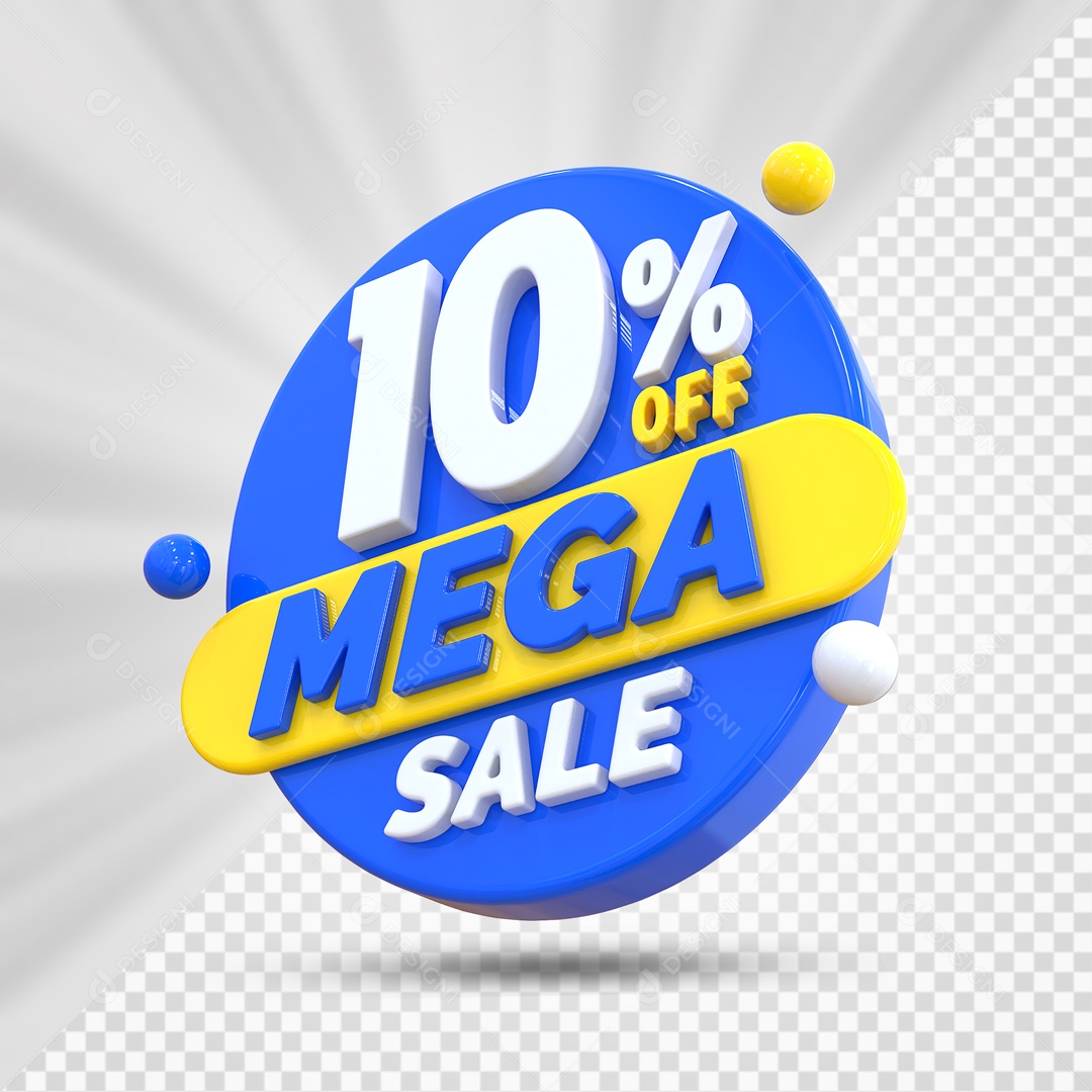Selo 3D Azul 10% Porcento Off Mega Sale Para Composição PSD