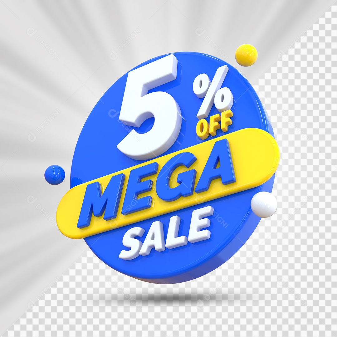 Selo 3D Azul 5% Porcento Off Mega Sale Para Composição PSD