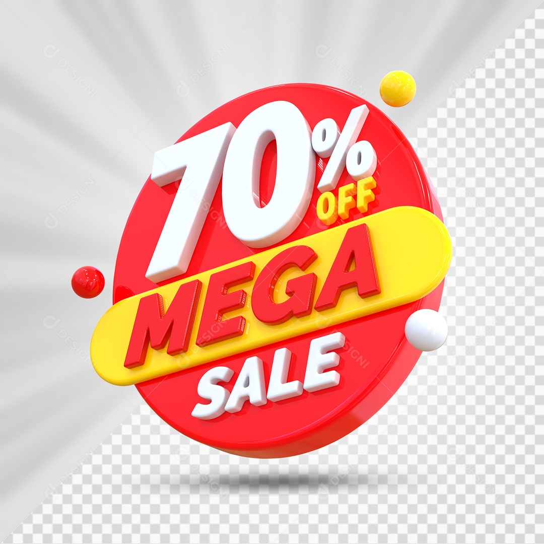 Selo 3D Vermelho 70% Off Mega Sale Para Composição PSD