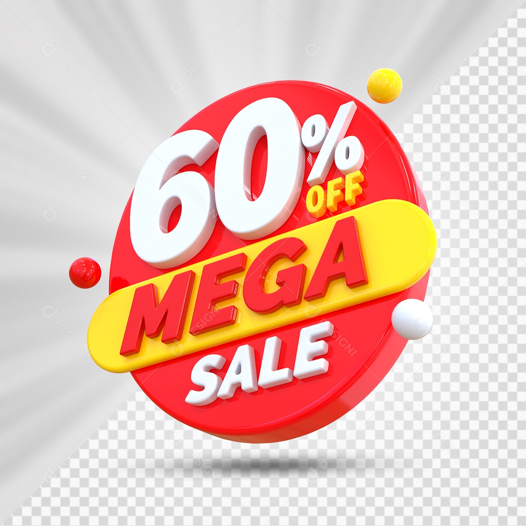 Selo 3D Vermelho 60% Off Mega Sale Para Composição PSD