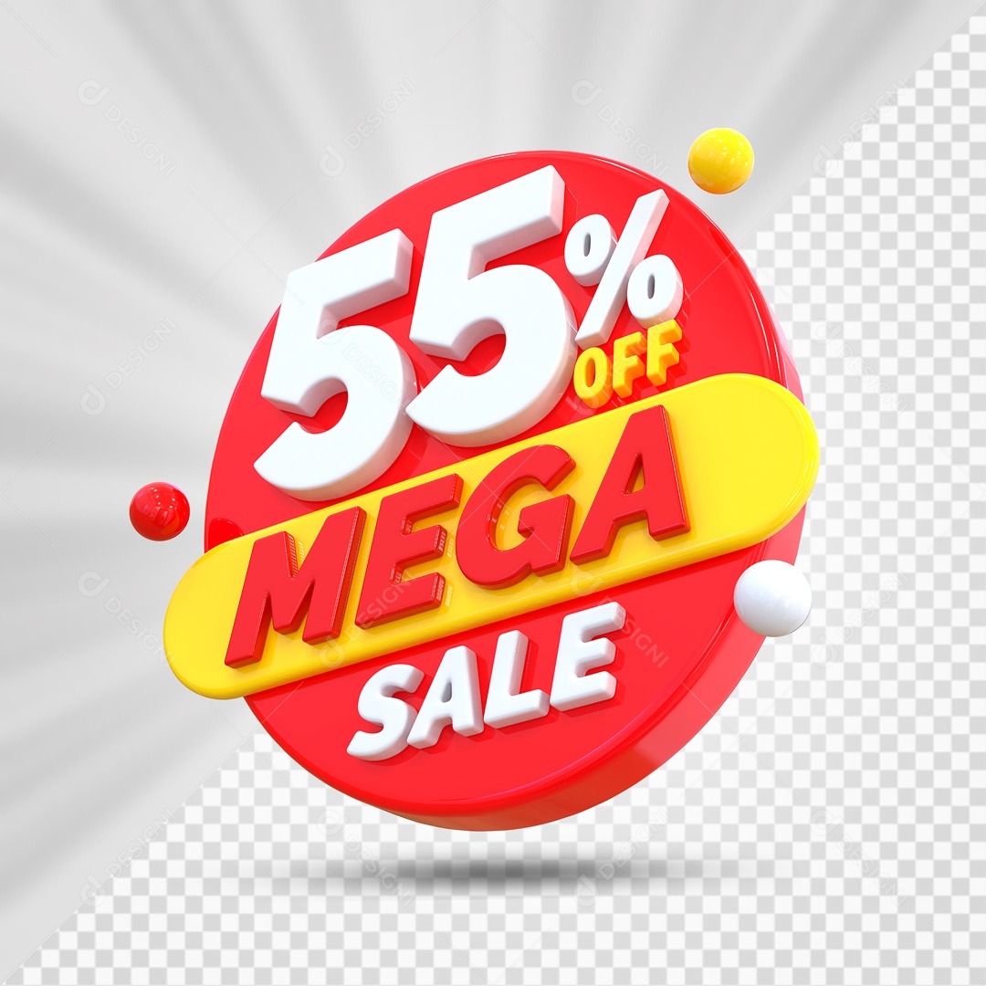 Selo 3D Vermelho 55% Off Mega Sale Para Composição PSD