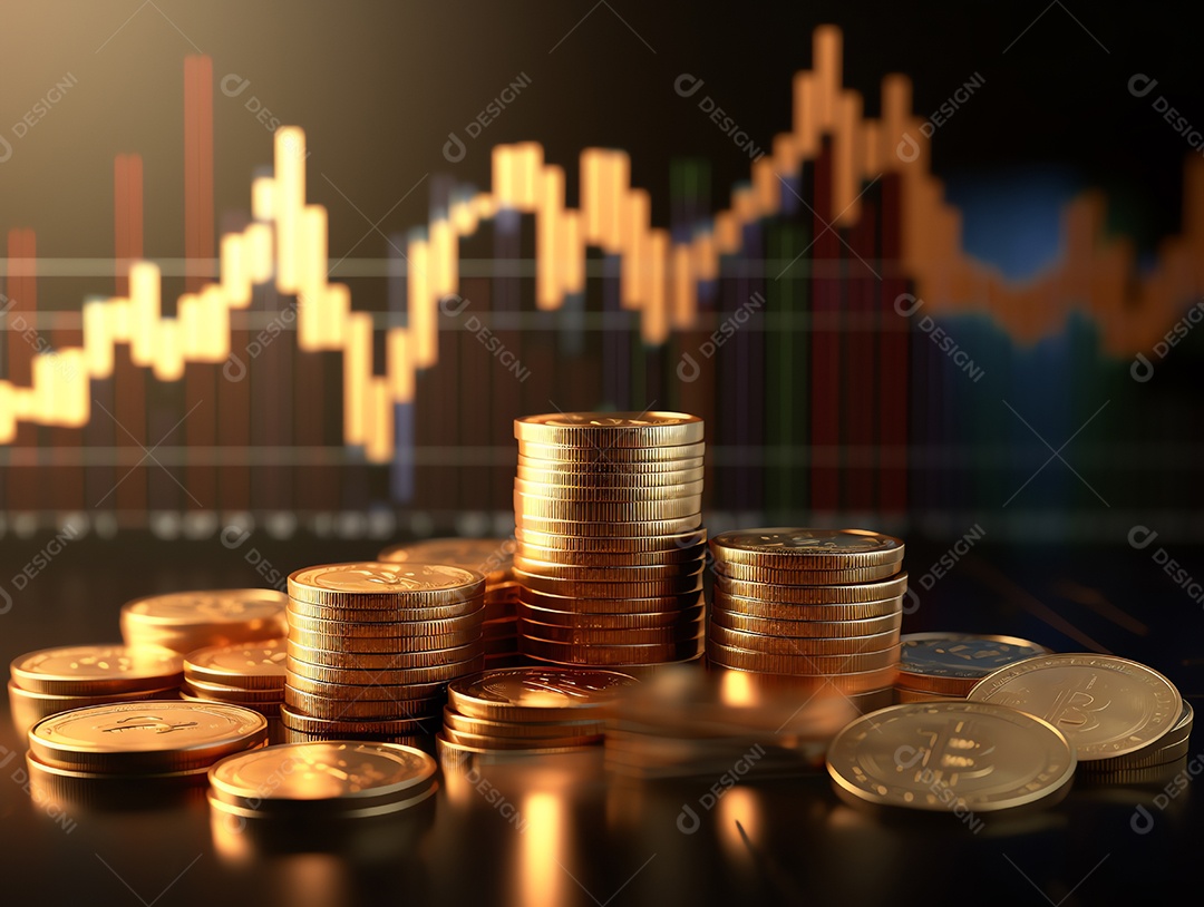 Gráfico financeiro de negócios financeiros com pilha de moedas de ouro