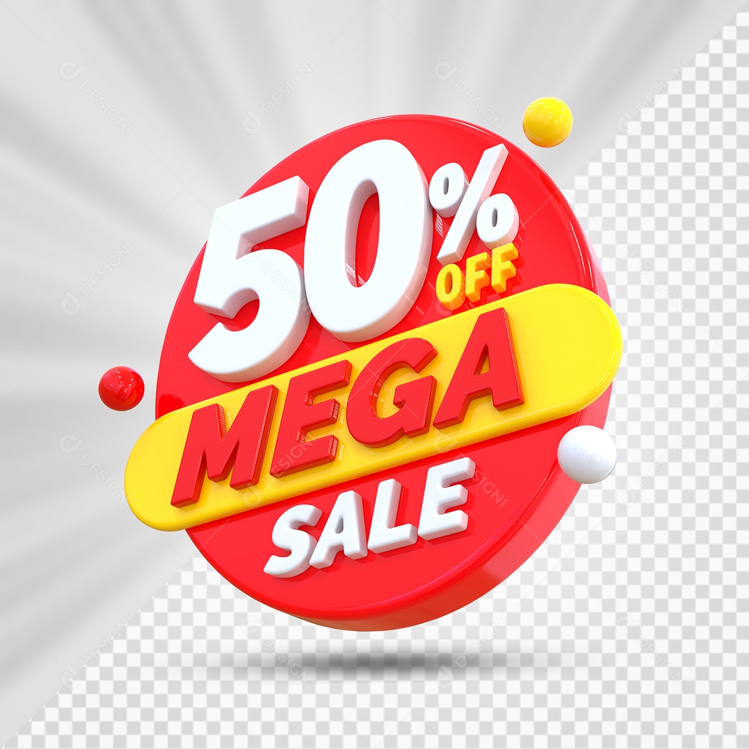 Selo 3D Vermelho 50% Off Mega Sale Para Composição PSD