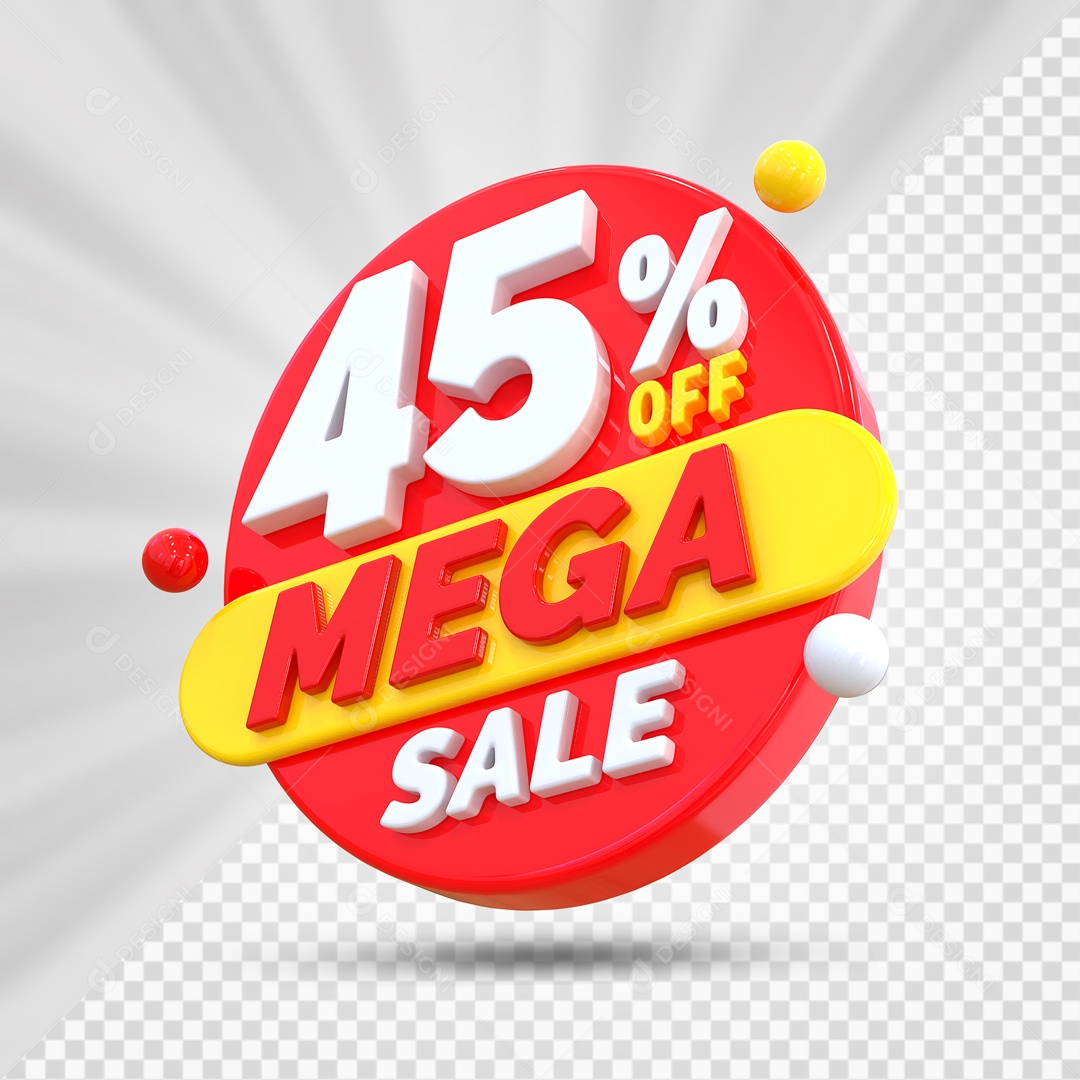 Selo 3D Vermelho 45% Off Mega Sale Para Composição PSD