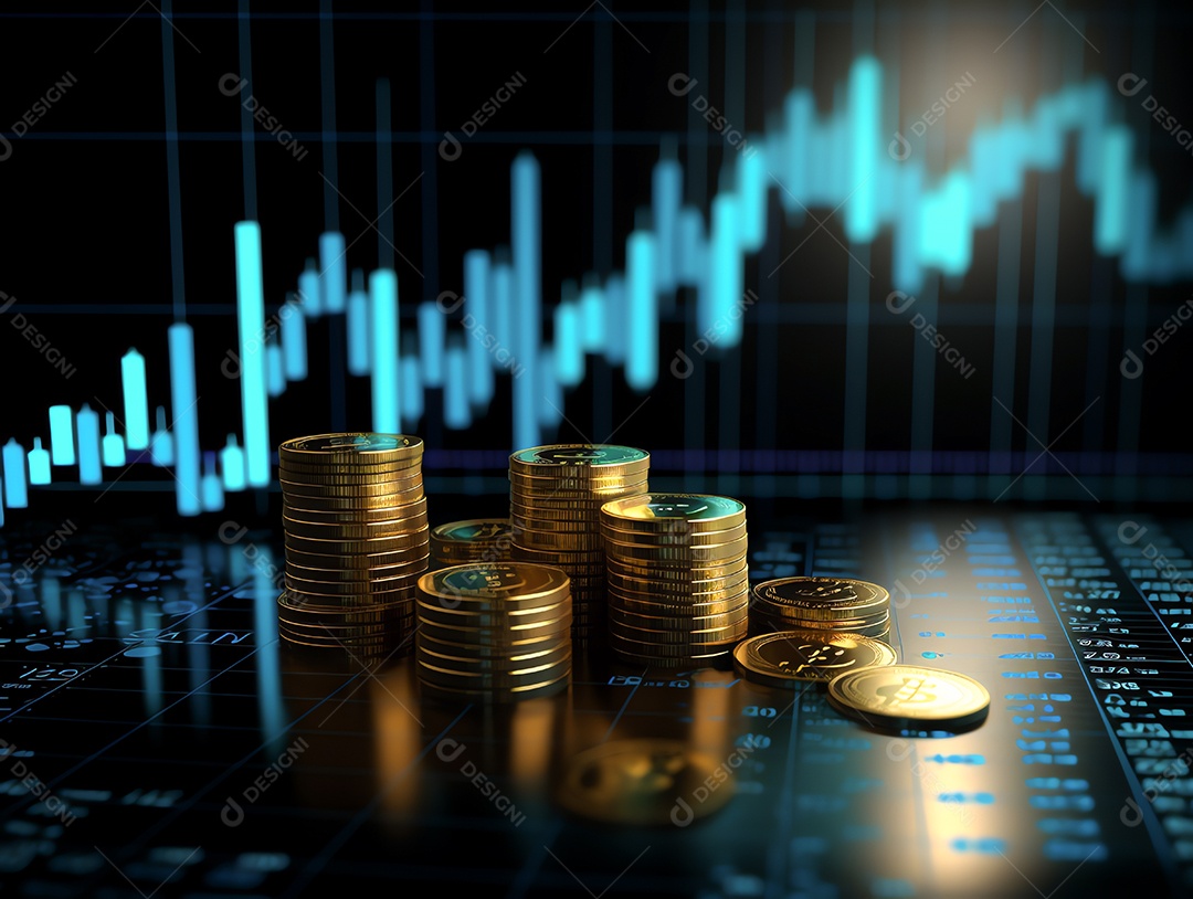Gráfico financeiro de negócios financeiros com pilha de moedas de ouro