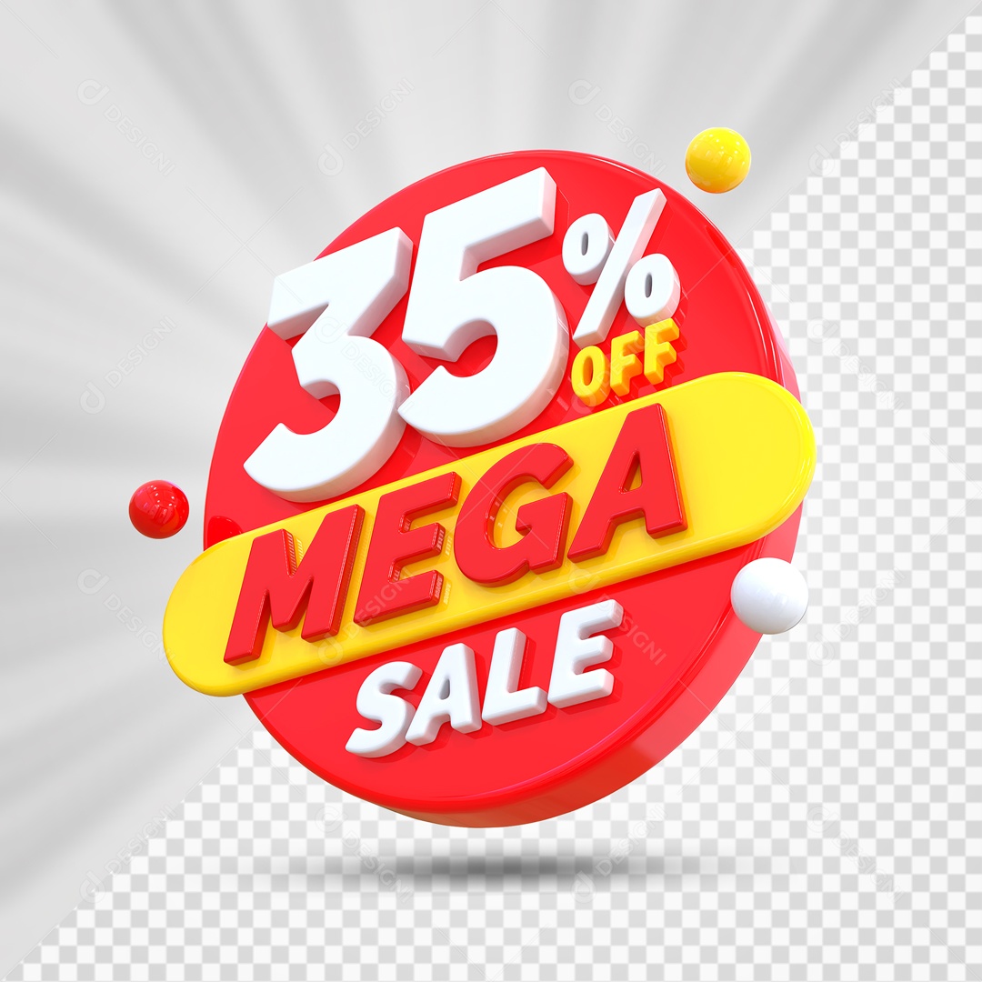 Selo 3D Vermelho 35% Off Mega Sale Para Composição PSD