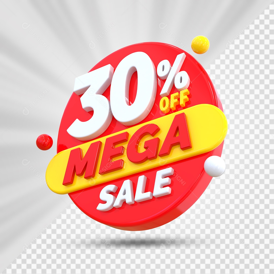 Selo 3D Vermelho 30% Off Mega Sale Para Composição PSD