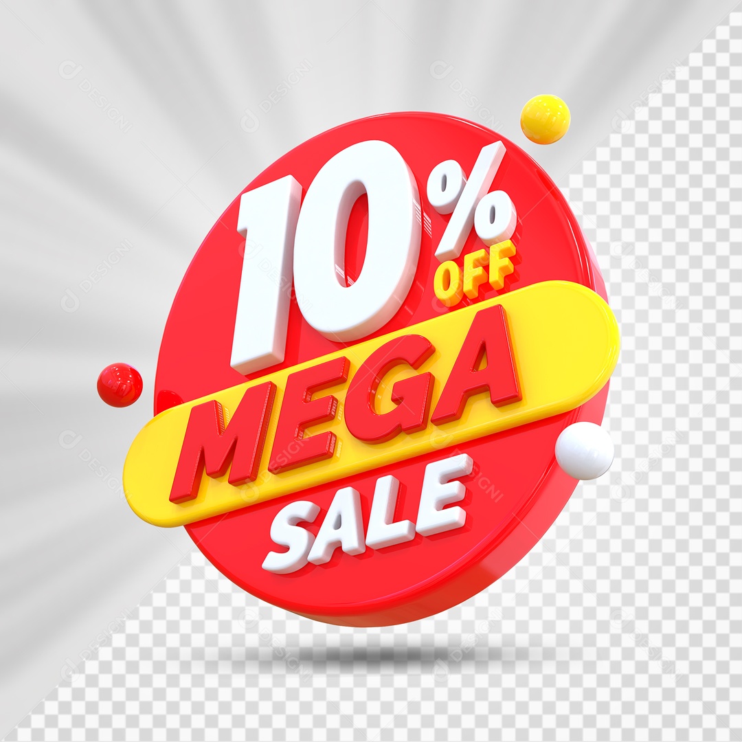 Selo 3D Vermelho 10% Off Mega Sale Para Composição PSD