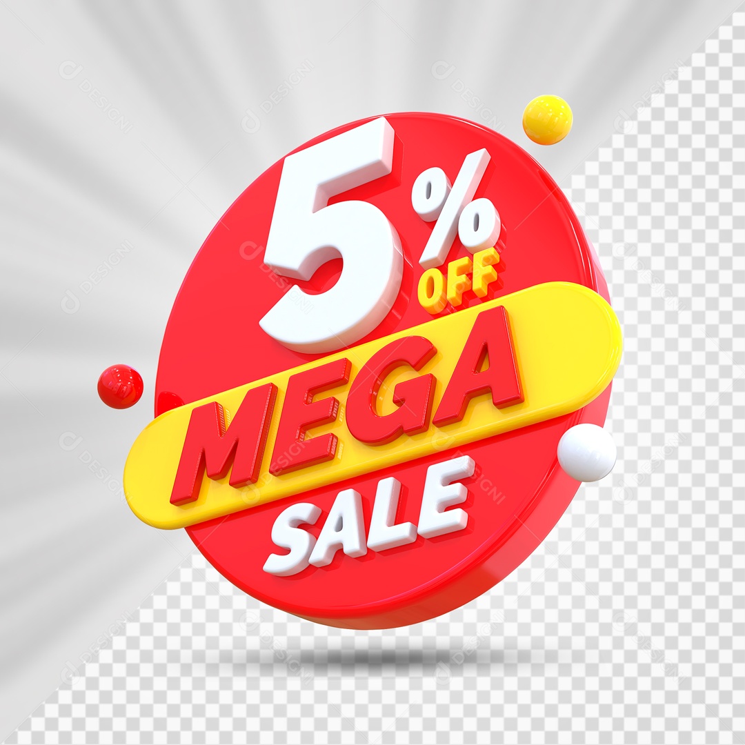 Selo 3D Vermelho 5% Off Mega Sale Para Composição PSD