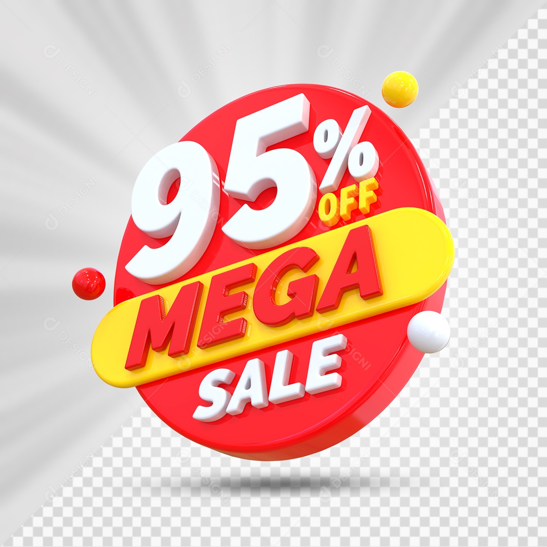 Selo 3D Vermelho 95% Off Mega Sale Para Composição PSD