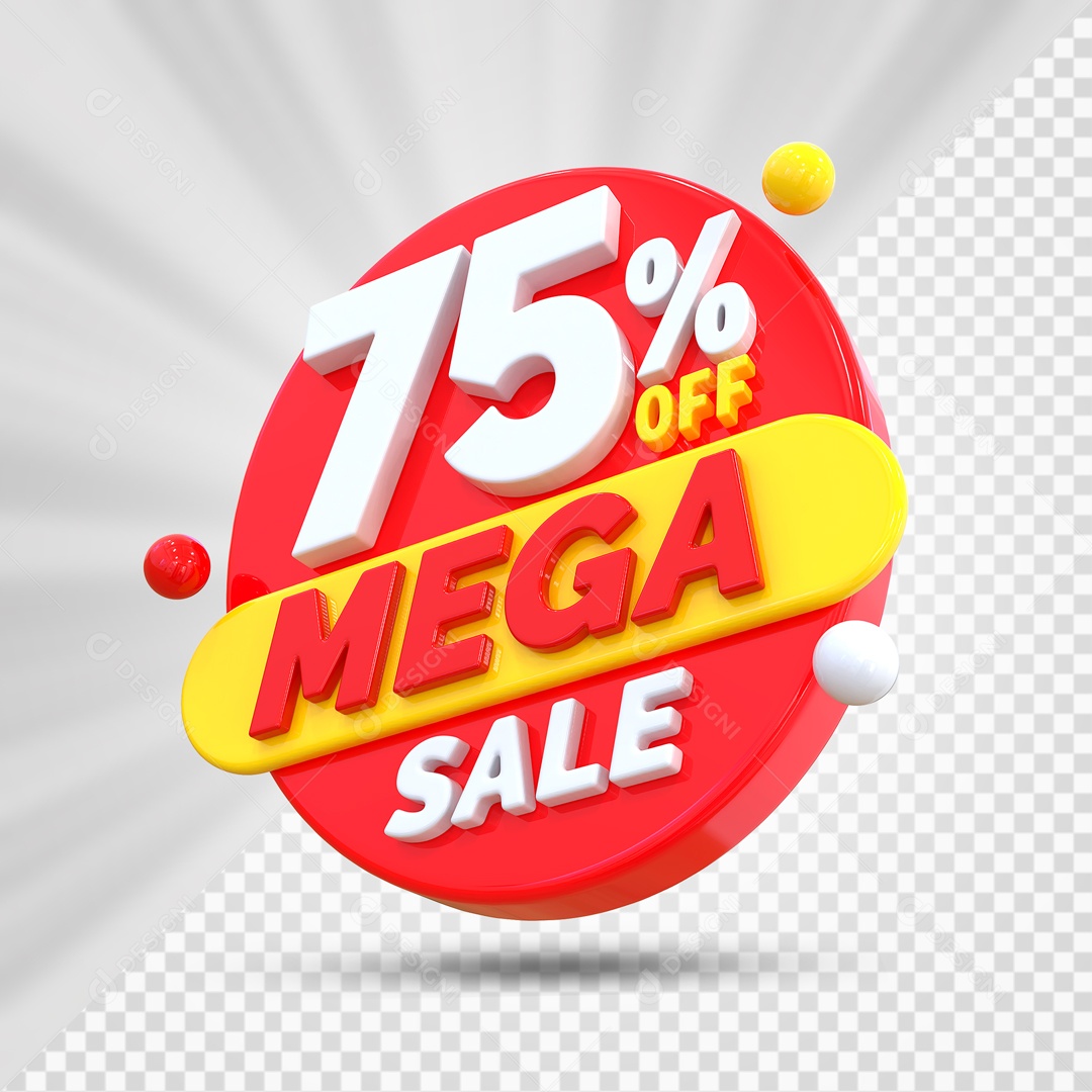 Selo 3D Vermelho 75% Off Mega Sale Para Composição PSD