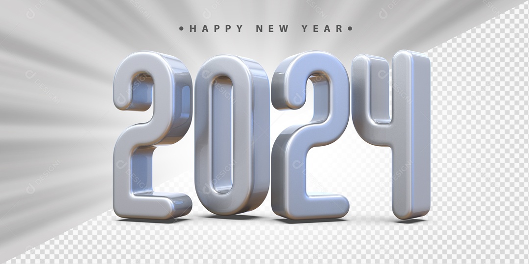 Número 3D 2024 Prata Para Composição PSD