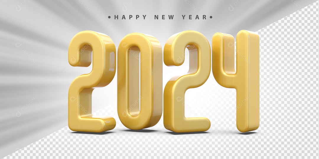 Número 3D 2024 Dourado Para Composição PSD
