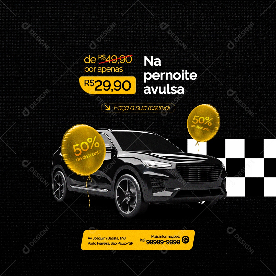 Semana Black Friday Estacionamento Na Pernoite Avulsa Faça a sua Reserva 50% de Desconto Social Media PSD Editável