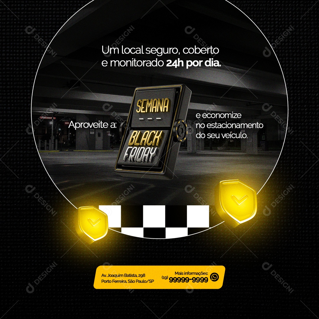 Semana Black Friday Estacionamento Aproveite Um Local Seguro Coberto e Monitorado Social Media PSD Editável