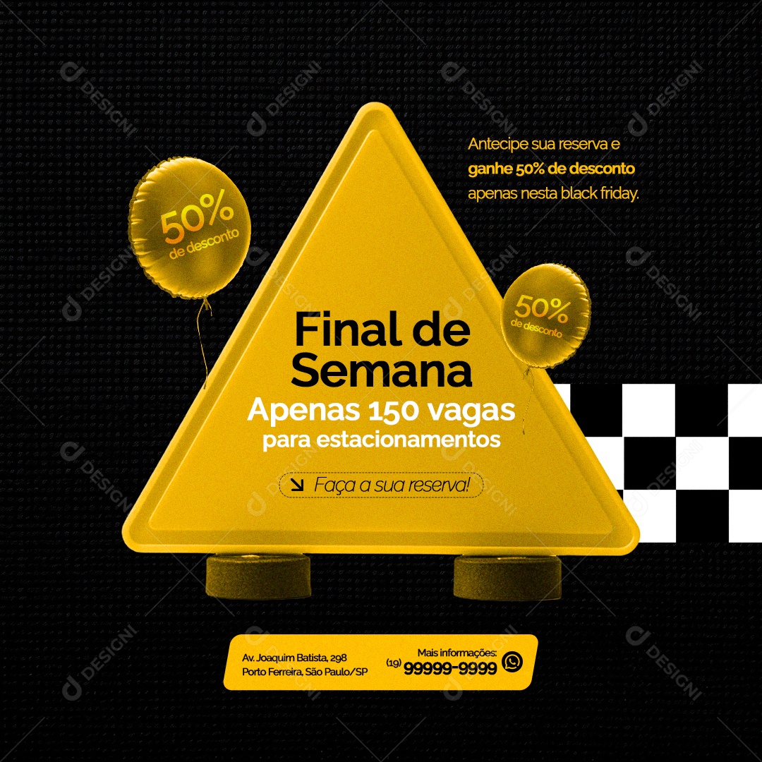 Semana Black Friday Estacionamento Final de Semana 50% de Desconto Apenas 150 Vagas Social Media PSD Editável