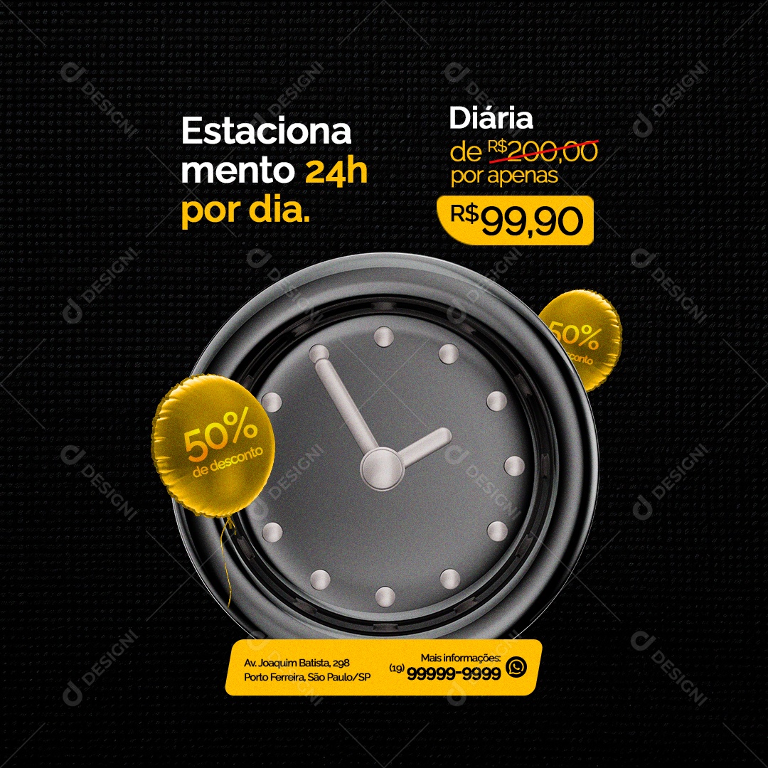 Semana Black Friday Estacionamento 24h por dia 50% de Desconto Social Media PSD Editável