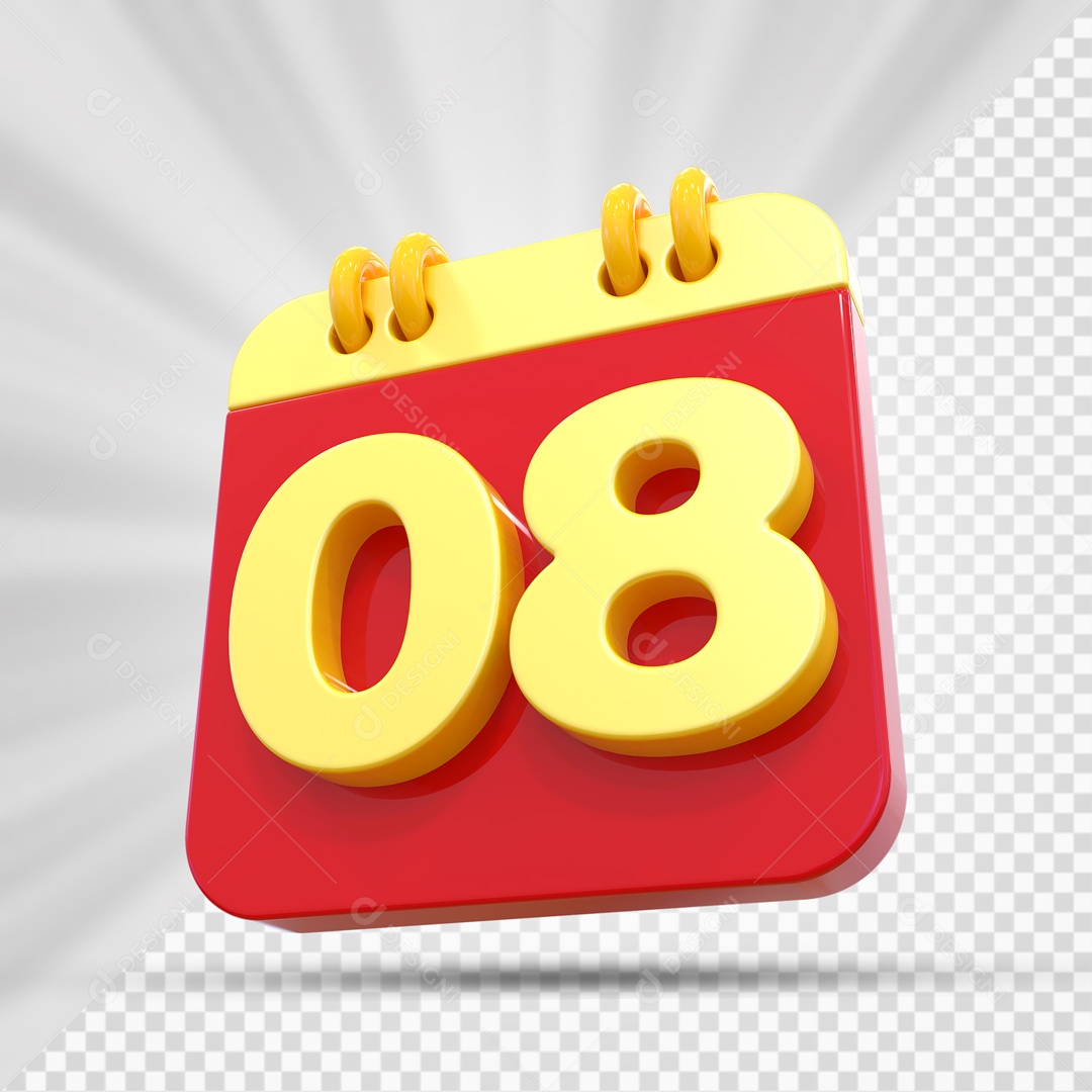 Elemtento 3D Calendário Vermelho e Dourado Dia 08 Para Composição PSD
