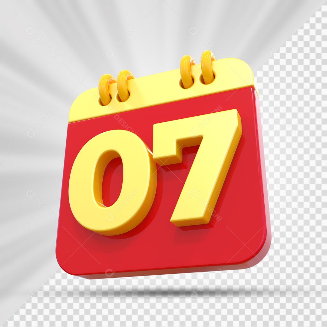 Elemtento 3D Calendário Vermelho e Dourado Dia 07 Para Composição PSD