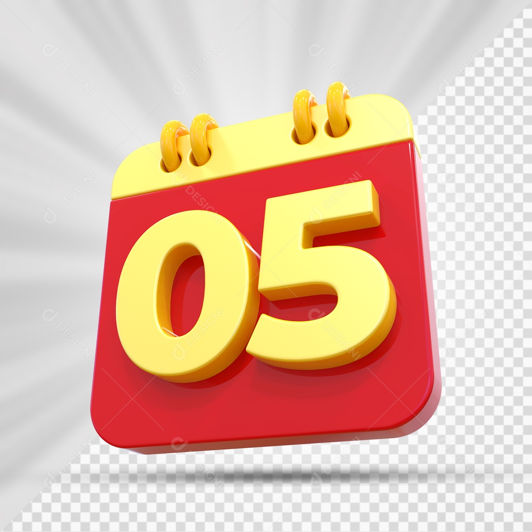 Elemtento 3D Calendário Vermelho e Dourado Dia 05 Para Composição PSD