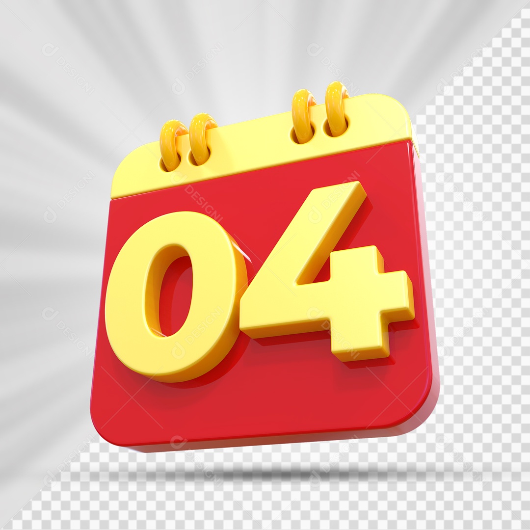Elemtento 3D Calendário Vermelho e Dourado Dia 04 Para Composição PSD